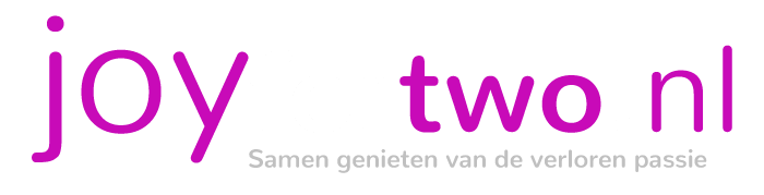 Textlogo van online sexshop Joyfortwo.nl met slogan. Samen genieten van de verloren passie
